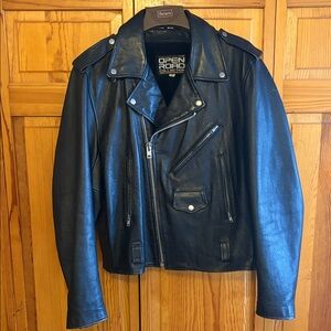 Vintage Men’s Black Leather Open Road Jacket Wilson Leather